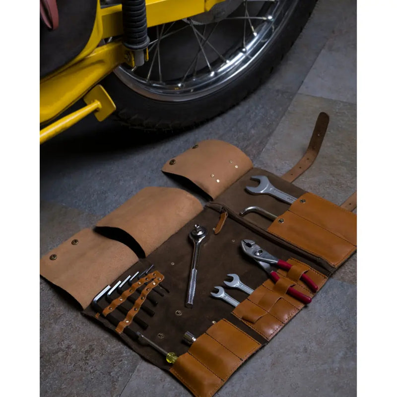 Rollito de herramientas de cuero para motocicleta Trip Machine