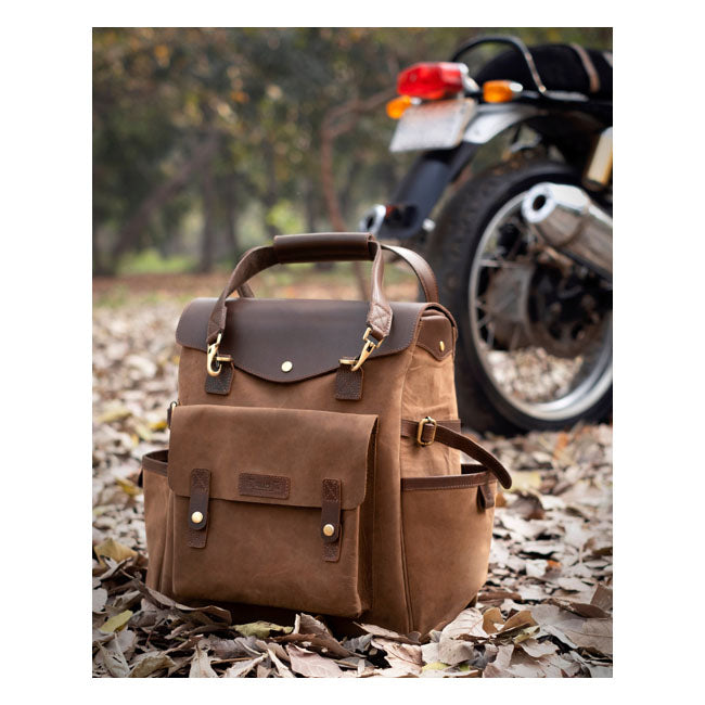 Trip Machine Vintage Leather Outlander Maleta lateral / mochila para motocicleta