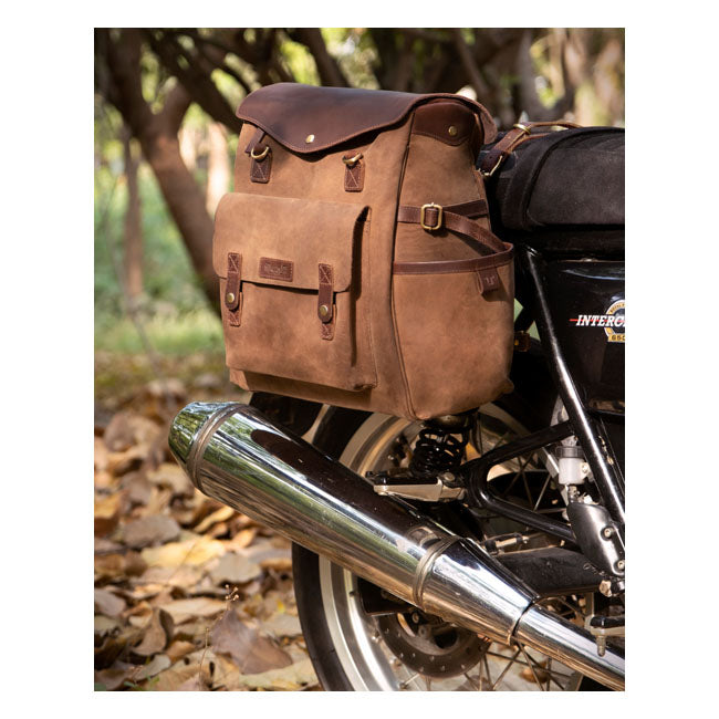 Trip Machine Vintage Leather Outlander Maleta lateral / mochila para motocicleta