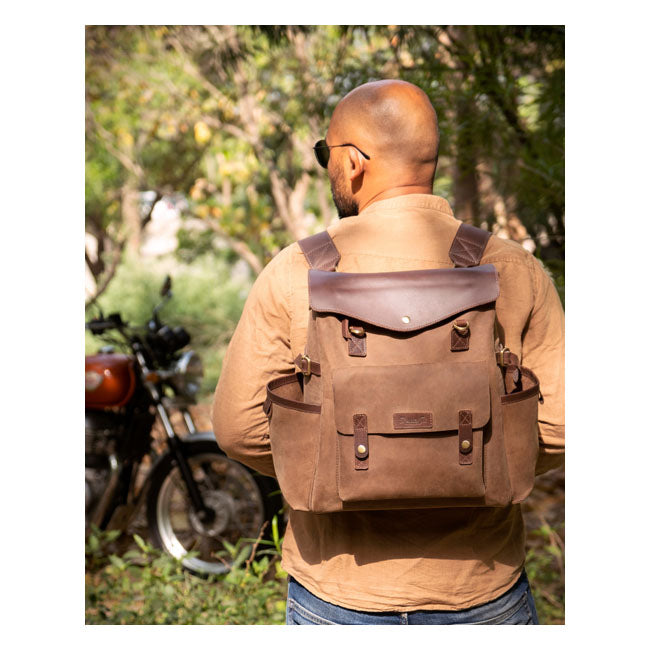 Trip Machine Vintage Leather Outlander Maleta lateral / mochila para motocicleta