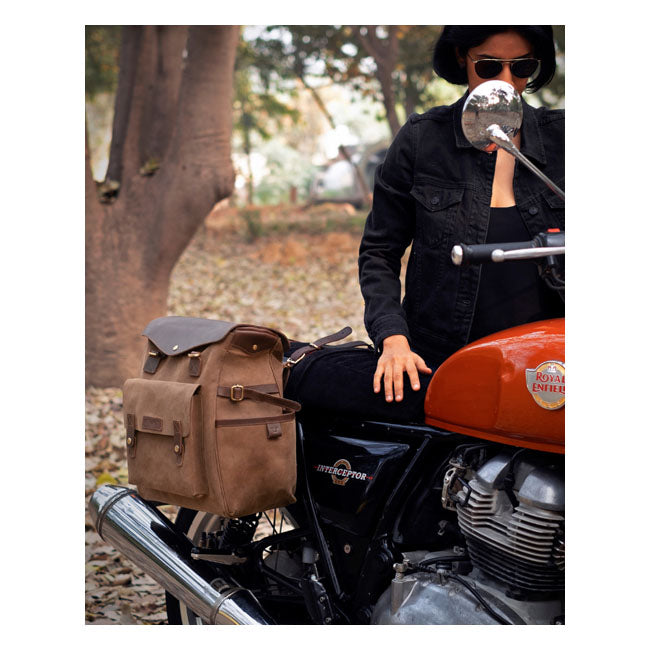 Trip Machine Vintage Leather Outlander Maleta lateral / mochila para motocicleta