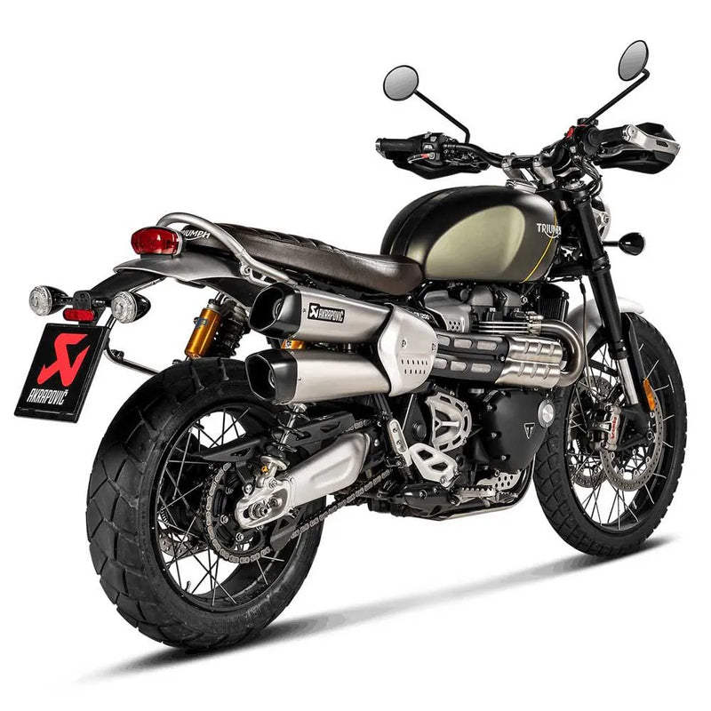 Akrapovic Slip-On Series Muffler for Triumph 19-20 Scrambler 1200 (Dual titanium mufflers with titanium end caps) (EC/ECE Approval) (S-T12SO3-HCQT)