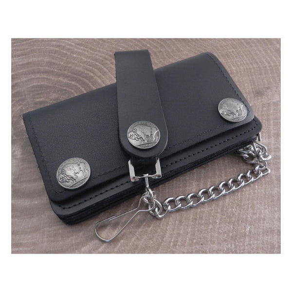 Amigaz Black Leather Buffalo Biker Chain Wallet