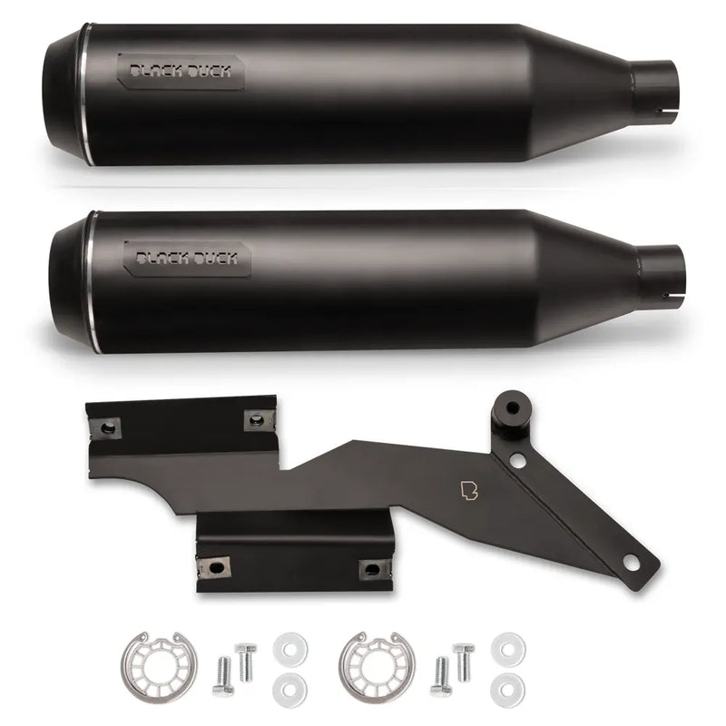 Black Duck Bombardier EC Euro Approved Slip-On Mufflers for Harley 18-24 Softail Low Rider FXLR / FXLRS / FXLRST / FXRST (Euro 4/5 approved) / Matte Black  - Customhoj