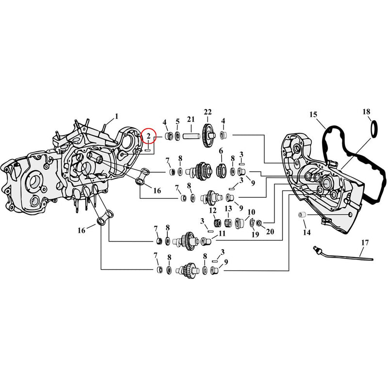 Cam Drive / Cover Parts Diagram Exploded View for 54-90 Harley Sportster 2) 54-76 & 79-85 XL. Dowel pin. Replaces OEM: 375