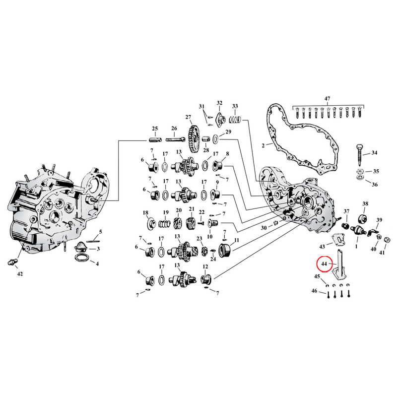 Cam Drive / Cover Parts Diagram Exploded View for Harley 45" Flathead