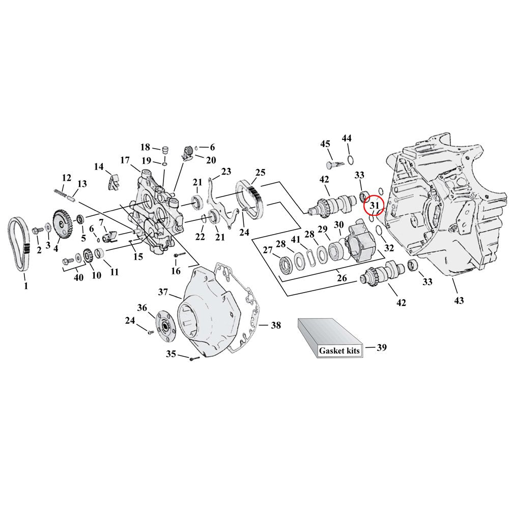 Diagrama de despiece de la transmisión / tapa de levas para Harley Twi