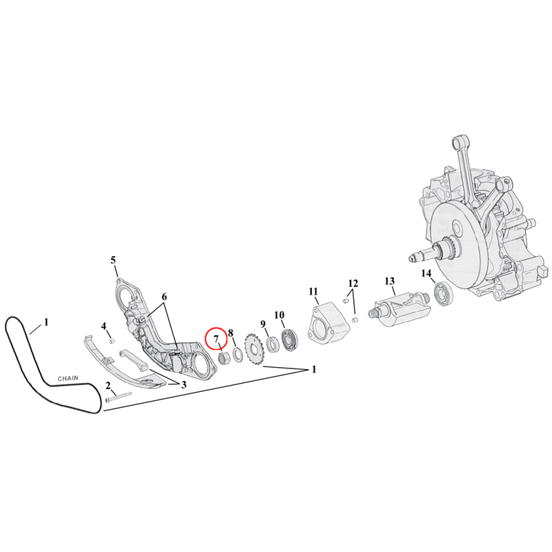 Crankcase Balancer Parts Diagram Exploded View for Harley Twin Cam Softail 7) 00-06 TCB. Nut, drive sprocket balancers. Replaces OEM: 7974