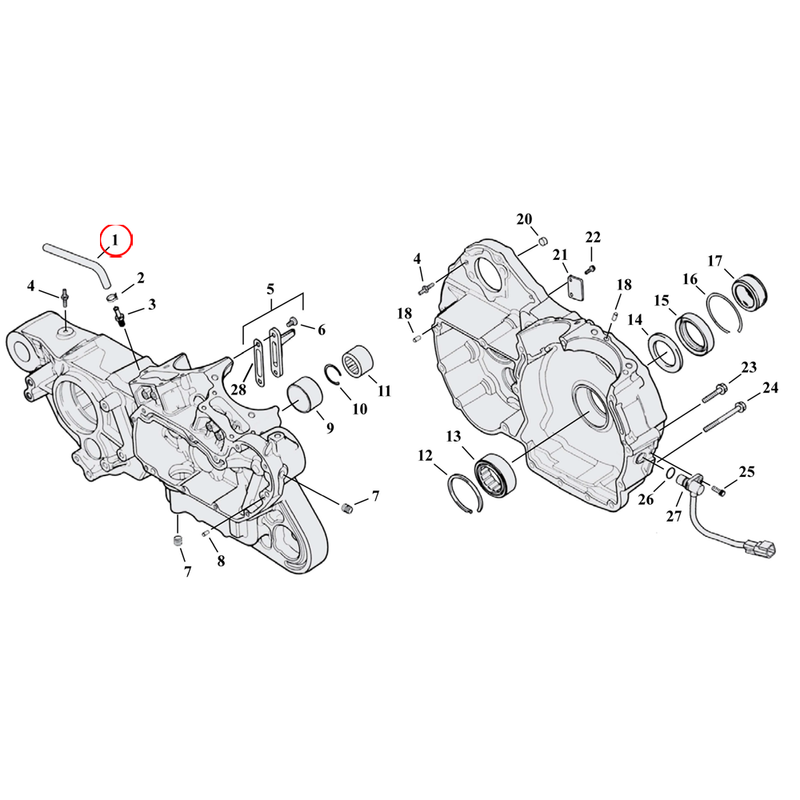 Crankcase Parts Diagram Exploded View for 04-22 Harley Sportster 1) 04-22 XL & XR1200. Hose, transmission vent.