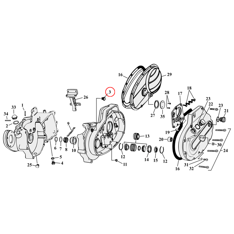 Crankcase Parts Diagram Exploded View for 54-76 Harley Sportster 3) 52-03 XL. Zinc hex case timing plug. Replaces OEM: 704