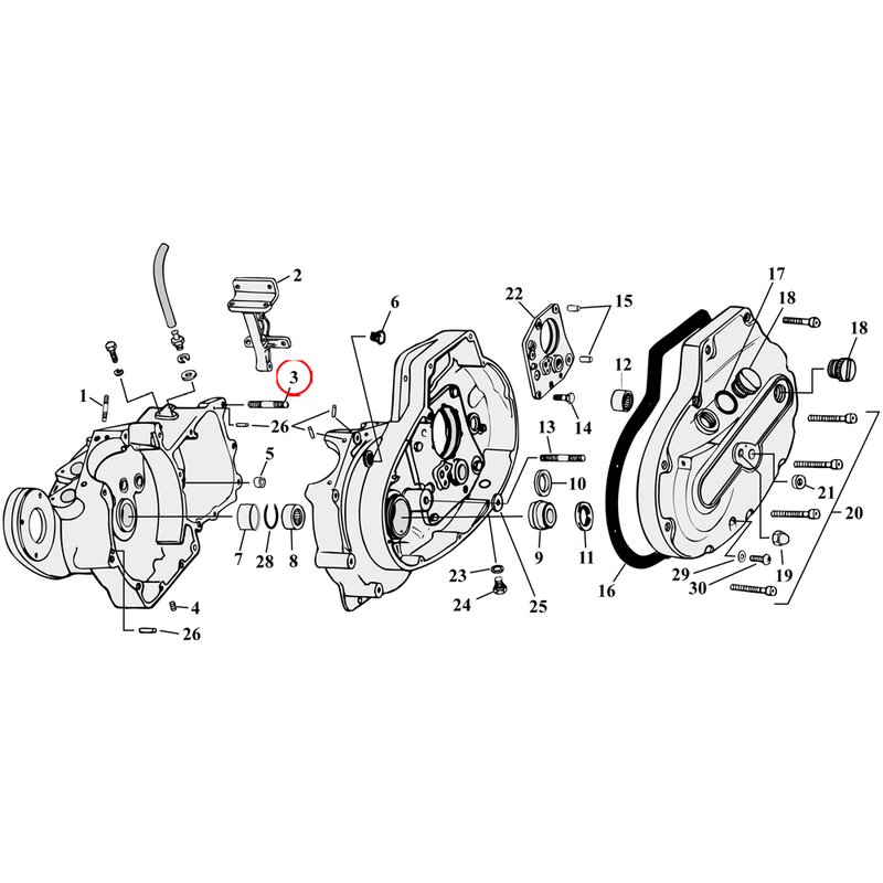 Crankcase Parts Diagram Exploded View for 77-90 Harley Sportster 3) 77-E82 XL. Stud, rear (set of 3). Replaces OEM: 24817-52