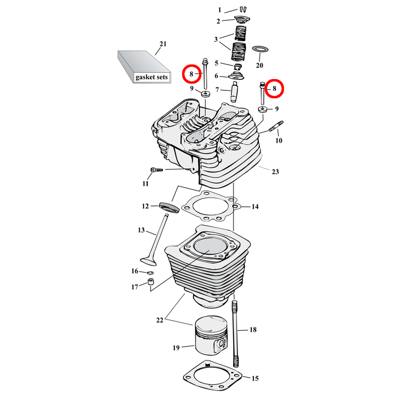 Cylinder Parts Diagram Exploded View for 86-22 Harley Sportster