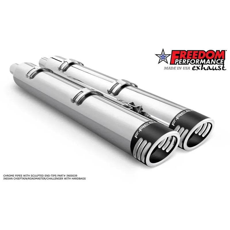 Freedom Performance 4" Slip-On Mufflers for Indian 14-21 Chieftain / Chrome / Black Racing End Caps  - Customhoj