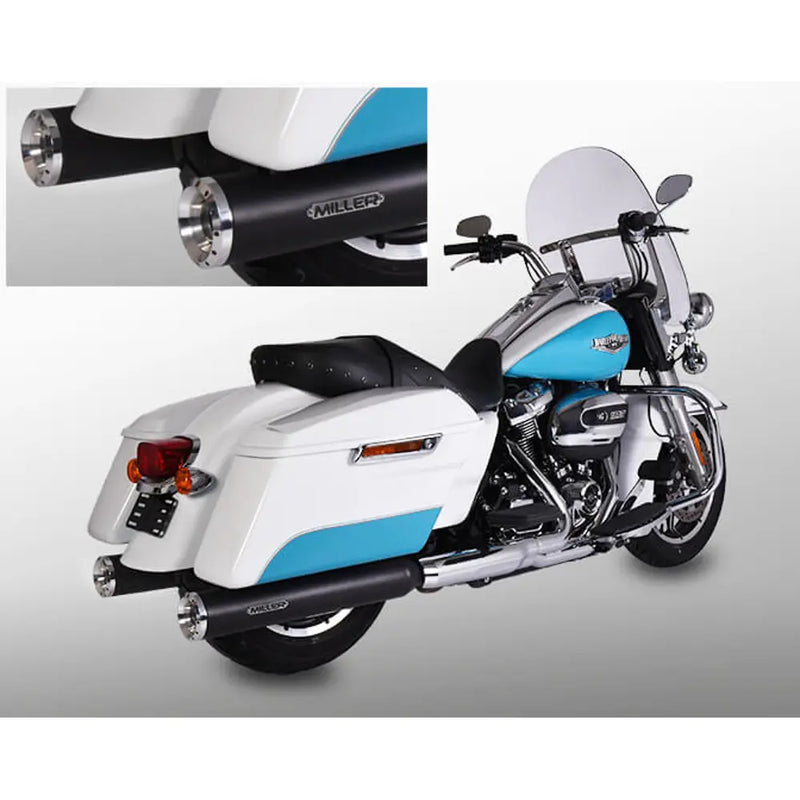 Miller Arlington Euro 4 Slip-On Mufflers for Harley 17-20 Touring (107" engine) / Matte Black / Straight Polished  - Customhoj