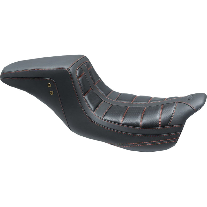 Mustang Squareback 2-Up Seat for Harley 08-25 Touring (excl. 23-25 CVO; 24-25 Road Glide / Street Glide) / Black / Red / Tuck n Roll  - Customhoj