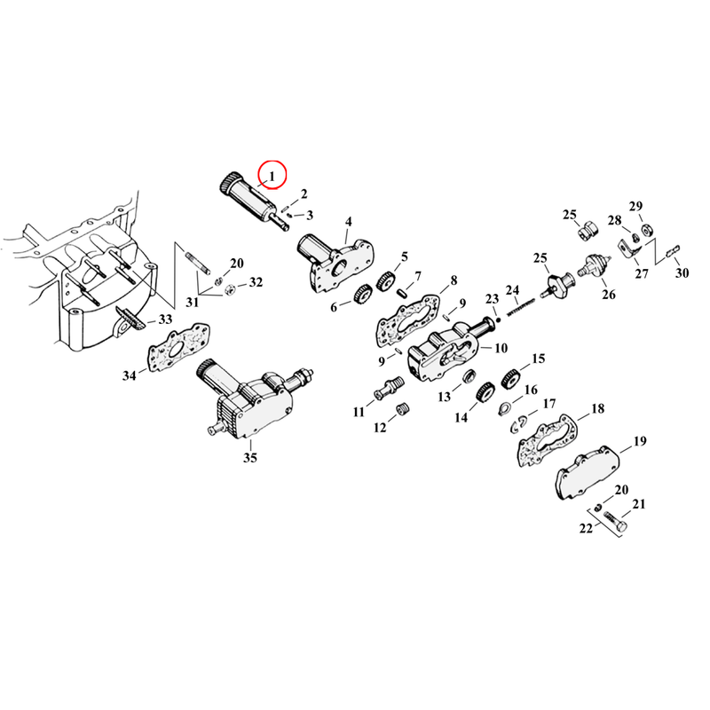 Oil Pump Parts Diagram Exploded View for 54-76 Harley Sportster 1) 52-55 K. Breather valve. Replaces OEM: 26331-52