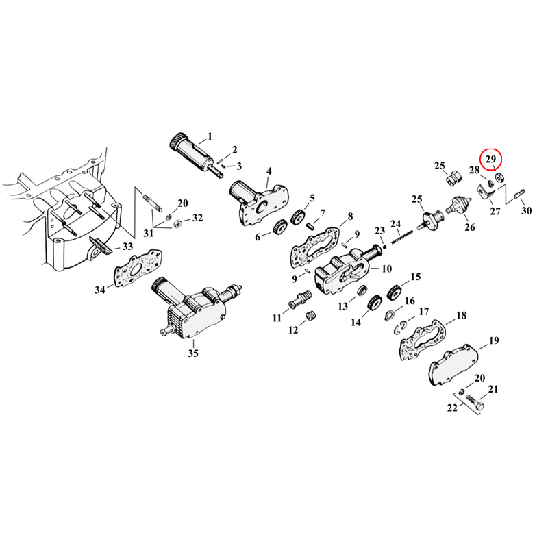 Oil Pump Parts Diagram Exploded View for 54-76 Harley Sportster 29) 54-76 KH, XL. Nut (set of 25). Replaces OEM: 7634