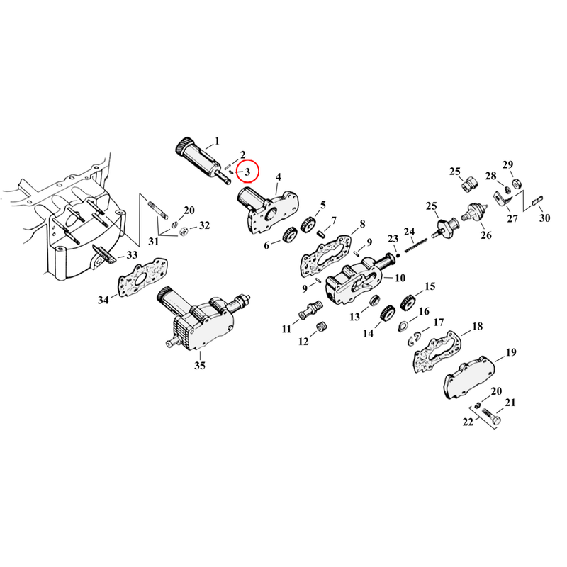 Oil Pump Parts Diagram Exploded View for 54-76 Harley Sportster 3) 72-76 XL. Woodruff key, breather shaft. Replaces OEM: 26348-15