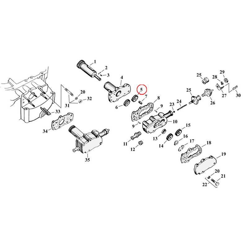 Oil Pump Parts Diagram Exploded View for 54-76 Harley Sportster 5) 54-62 & 72-76 XL. Idler gear, feed. Replaces OEM: 26322-52A