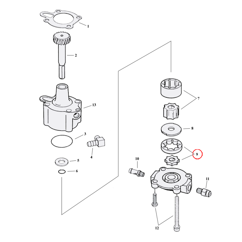 Oil Pump Parts Diagram Exploded View for 91-22 Harley Sportster 9) 91-22 XL. Gerotor assembly, feed