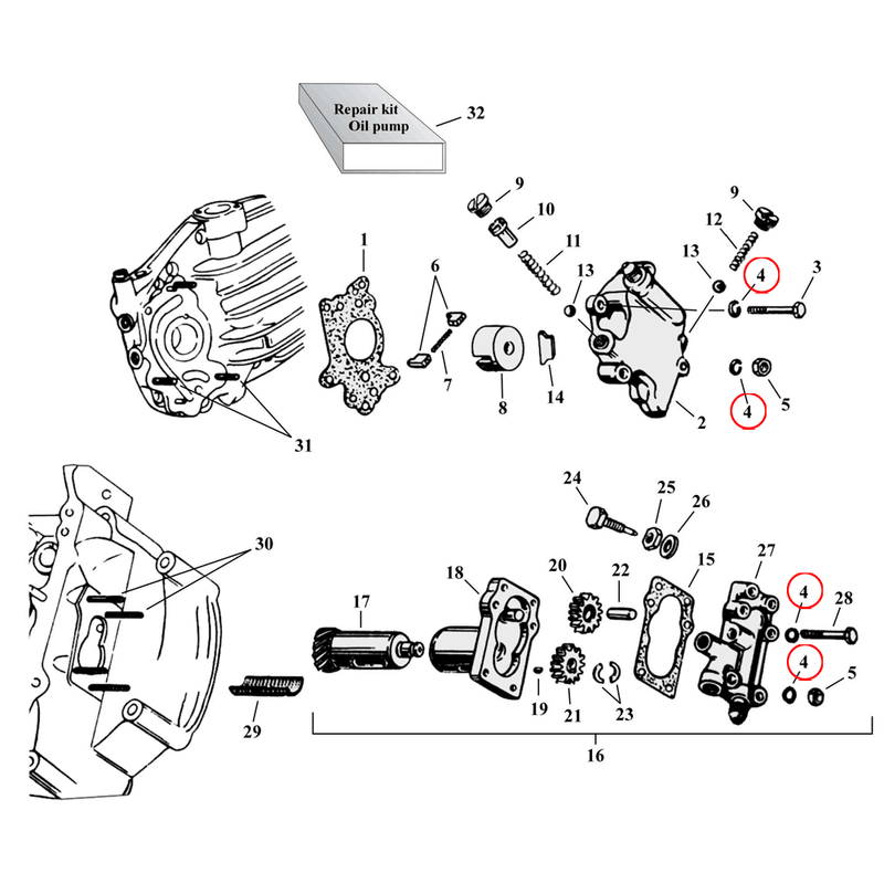 Oil Pump Parts Diagram Exploded View for Harley 45" Flathead 4) 37-73 45" SV. Lockwasher 1/4 (set of 5). Replaces OEM: 7036