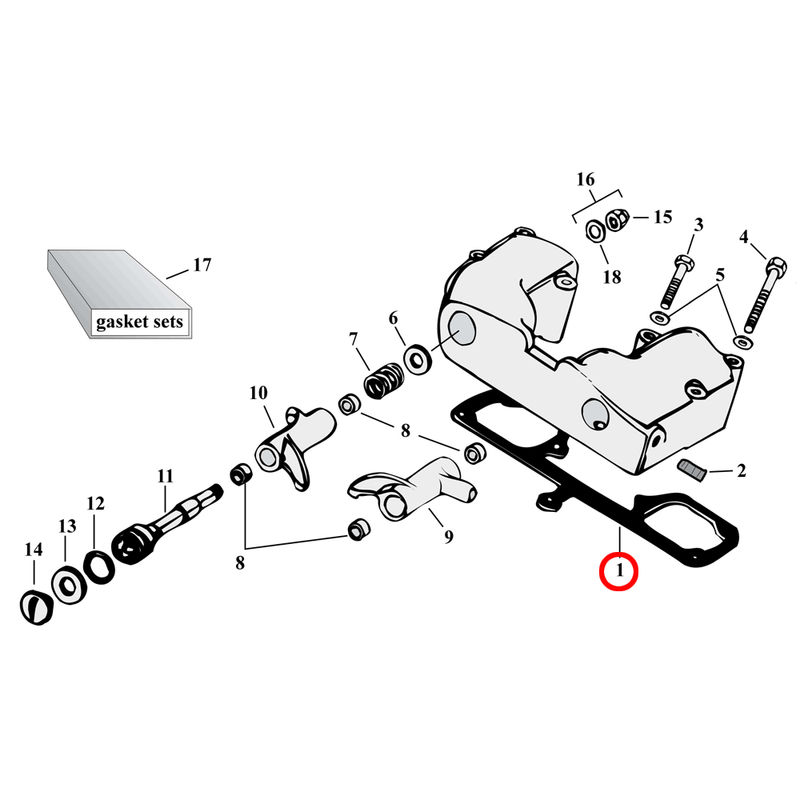 Rocker Box Parts Diagram Exploded View for 57-85 Harley Sportster 1) 57-85 XL. James paper rocker cover gasket. Replaces OEM: 17536-70