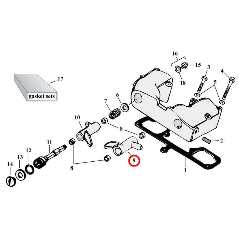 Rocker Box Parts Diagram Exploded View for 57-85 Harley Sportster