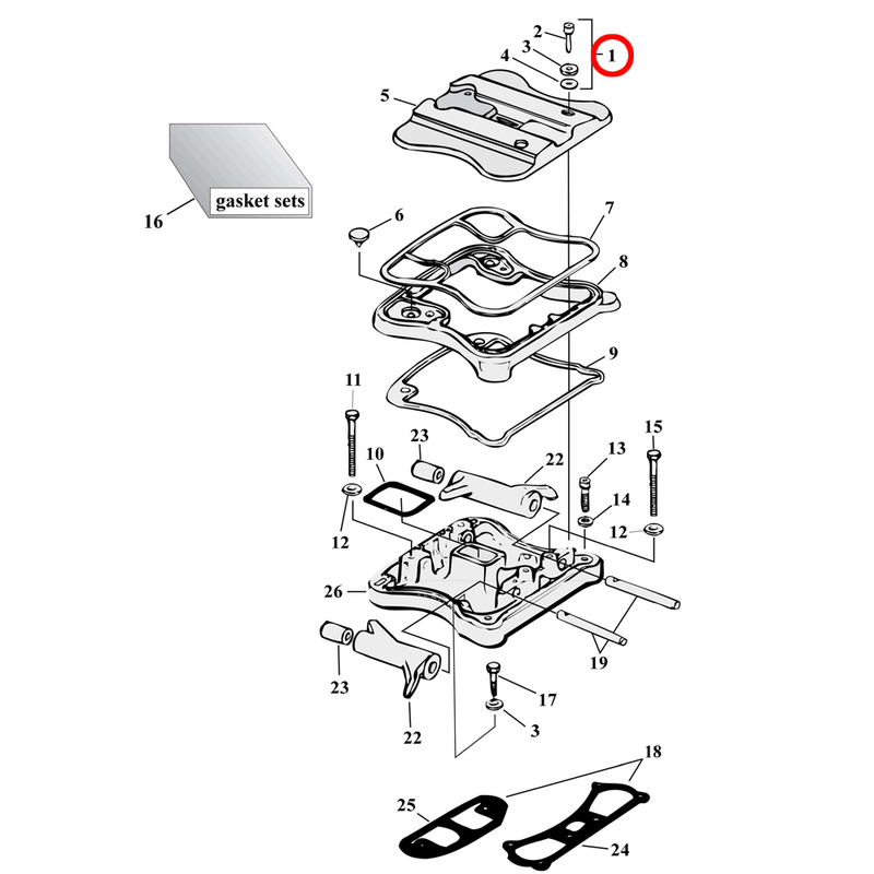 Rocker Box Parts Diagram Exploded View for 86-03 Harley Sportster 1) 86-03 XL. Rocker box bolt kit, chrome allen.