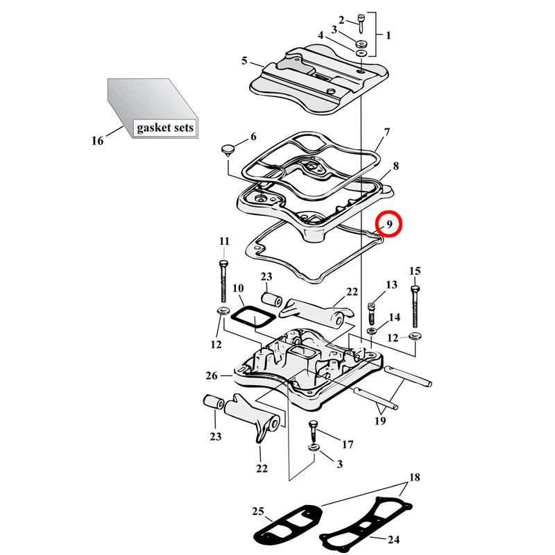 Rocker Box Parts Diagram Exploded View for 86-03 Harley Sportster