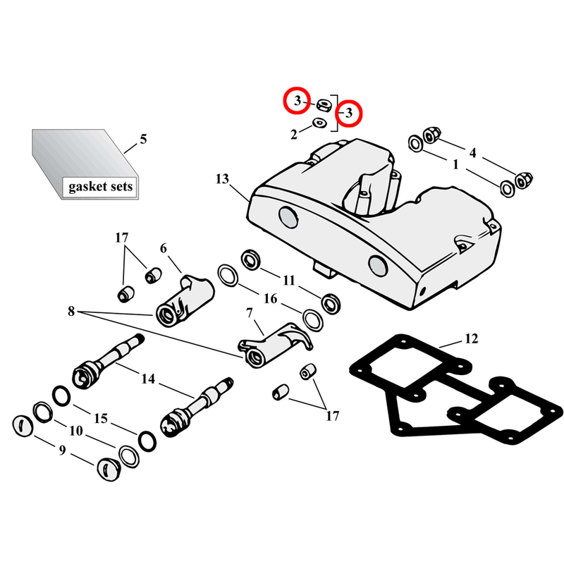 Rocker Box Parts Diagram Exploded View for Harley Shovelhead