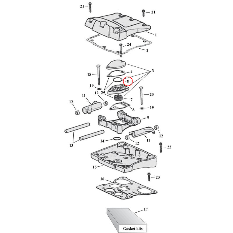 Rocker Box Parts Diagram Exploded View for Harley Twin Cam 5) 99-17 TCA/B. James umbrella valve (set of 6). Replaces OEM: 26858-99