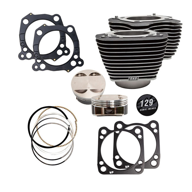 S&S 129" Big Bore Kit for Harley Milwaukee Eight 17-23 Touring with 107" engine / Wrinkle Black / Highlighted Fins