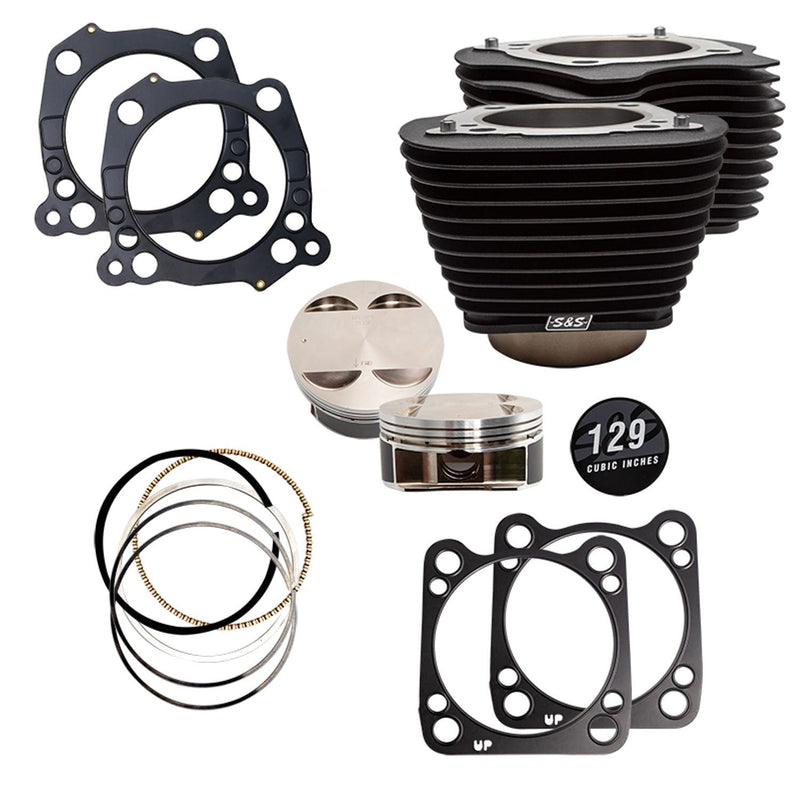 S&S 129" Big Bore Kit for Harley Milwaukee Eight 17-23 Touring with 107" engine / Wrinkle Black / Non-Highlighted Fins