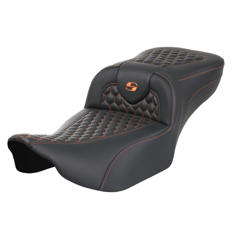 Saddlemen Roadsofa Extended Reach Honeycomb Seat for Harley 24-25 Touring Road Glide / Street Glide / Black / Orange / Without heating / Without backrest  - Customhoj