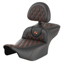 Saddlemen Roadsofa Extended Reach Lattice Stitch Seat for Harley 24-25 Touring Road Glide / Street Glide / Black / Orange / Without heating / With backrest  - Customhoj