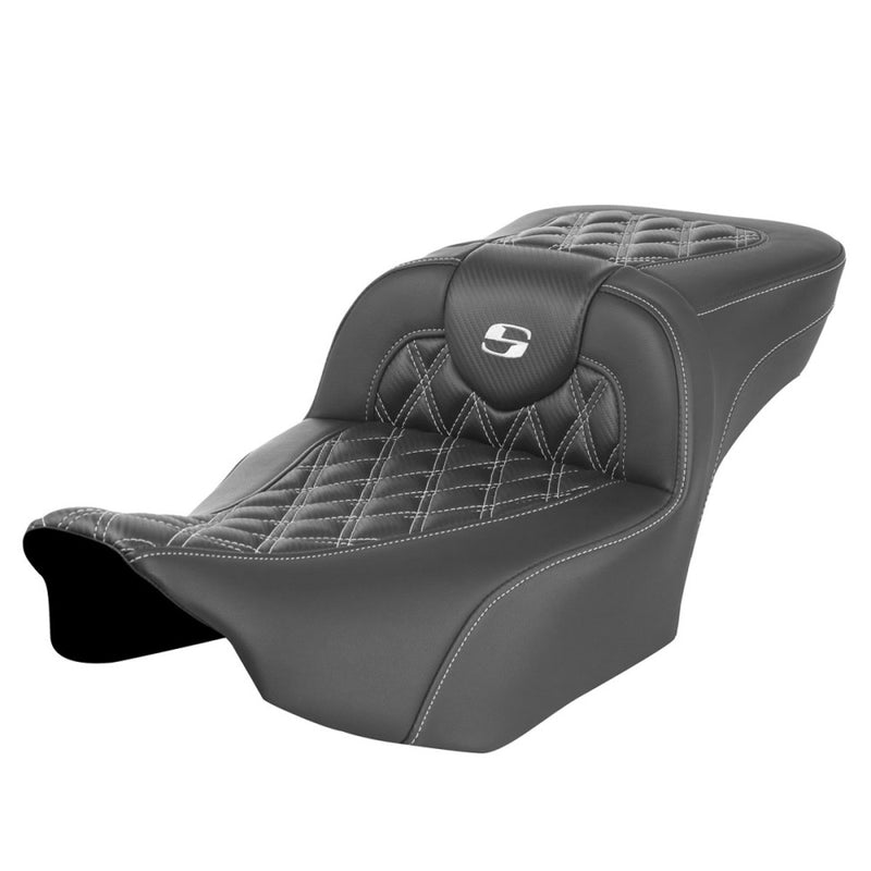 Saddlemen Roadsofa Extended Reach Lattice Stitch Seat for Harley 24-25 Touring Road Glide / Street Glide / Carbon Fiber / White / Without heating / Without backrest  - Customhoj