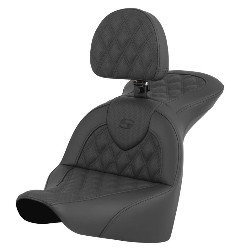 Saddlemen Roadsofa Lattice Stitch Seat for Harley 23-25 Softail Breakout / Black / Without heating / With backrest  - Customhoj