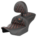 Saddlemen Roadsofa Lattice Stitch Seat for Harley 24-25 Touring Road Glide / Street Glide / Carbon Fiber / Orange / Without heating / With backrest  - Customhoj