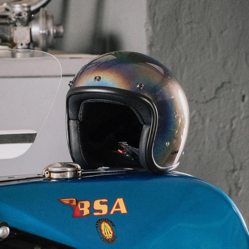 DMD Casco de moto abierto retro metalizado