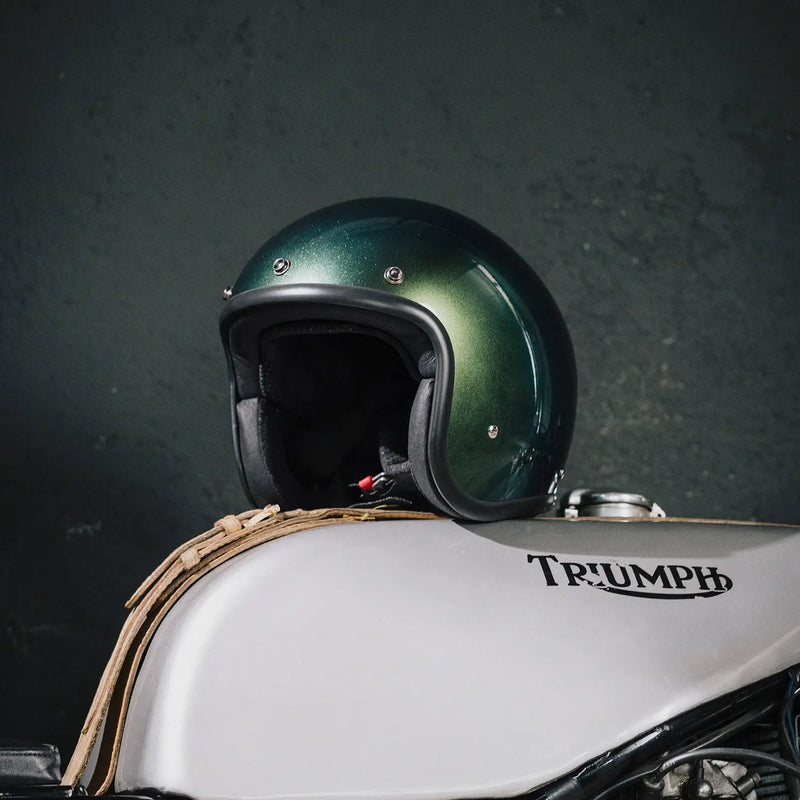DMD Casco de moto abierto retro metalizado