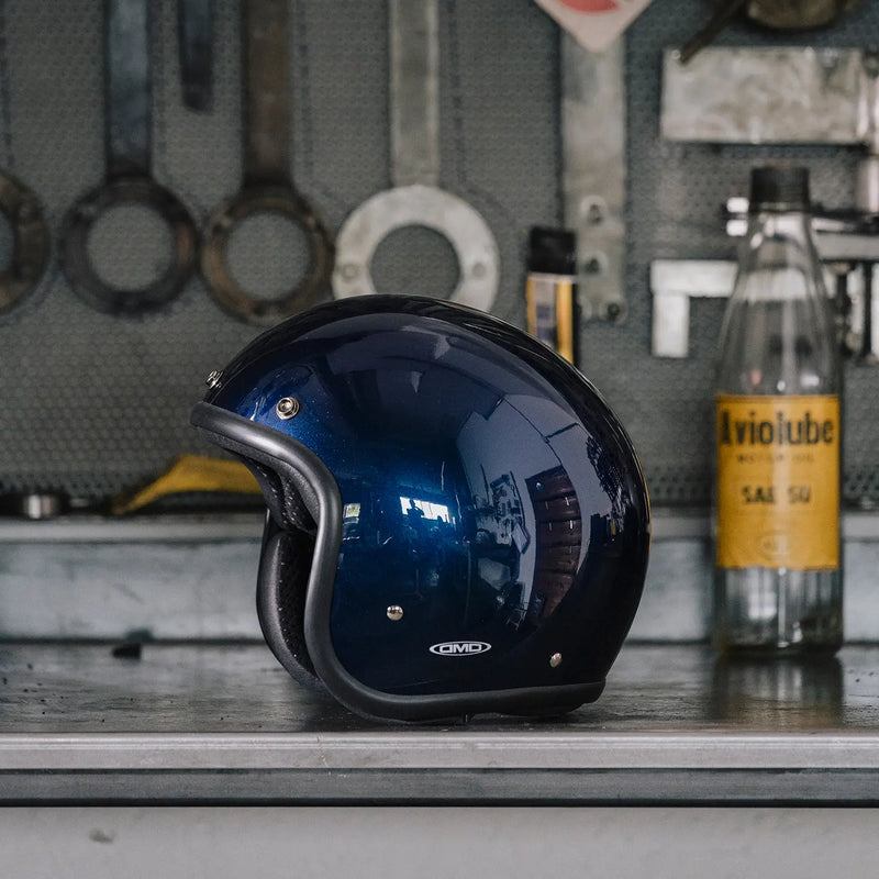 DMD Casco de moto abierto retro metalizado