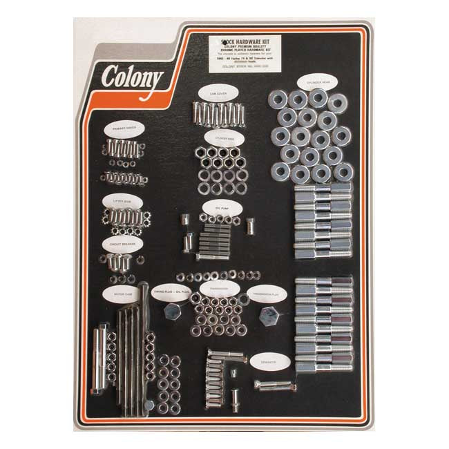 COLONY Skruvkit Harley 40-48 74"/80" U MODELS WITH ALUMINUM HEADS / Krom (OEM Stil) Colony Motor Screw Set HD 30-85 Customhoj