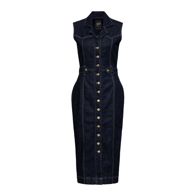 King Kerosin Dress Ladies XS Queen Kerosin Western Denim Pencil Dress Dark Blue Wash Customhoj