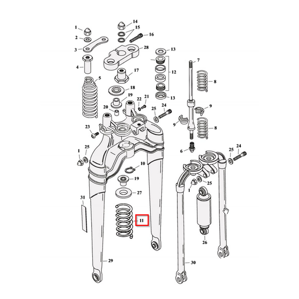 MCS Springer reservdelar Outer Compression Spring Springer Forks. FXST 88-06; FLSTS 97-09 Customhoj