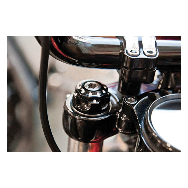 RSD Fork tube caps RSD 49mm Fork Preload Adjuster. HD 02-17. Contrast Cut / Black Ops Customhoj