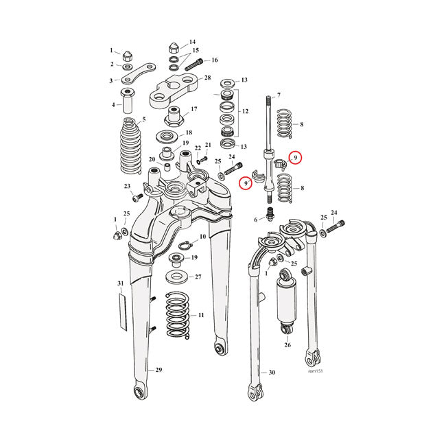 SAMWEL Springer reservdelar Spring Seat Softail Springer Fork. FXST 88-06; FLSTS 97-09 Customhoj